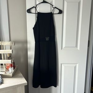 Black midi dress with mesh cutout